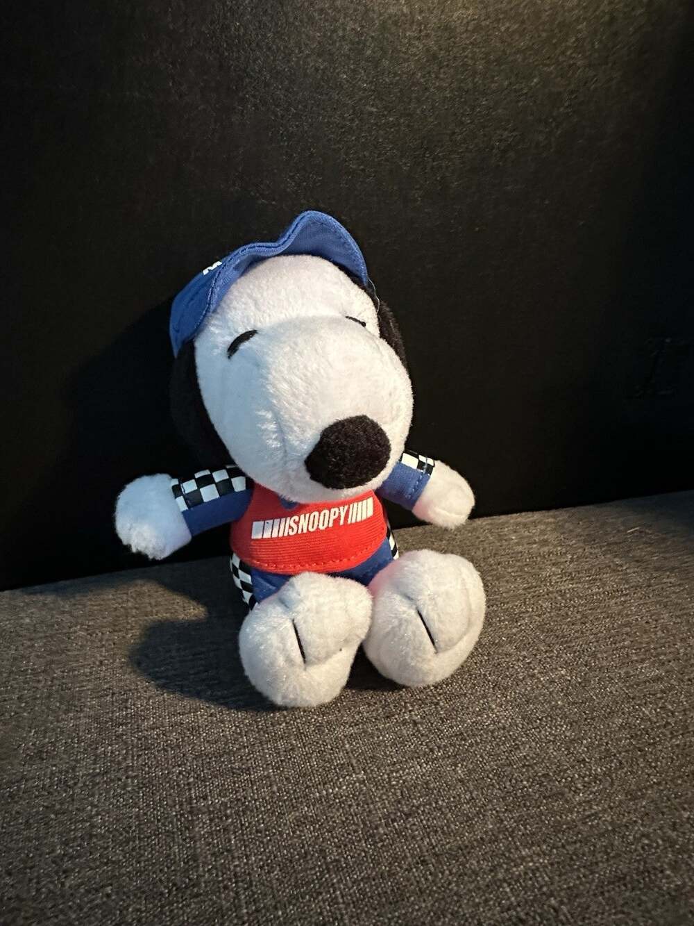 Snoopy Peanuts Mettlife Racing Plush 6" Blue Cap Checkered Outfit Promo Toy